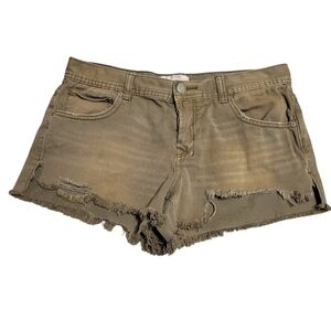 Free People Distressed Green Micro Denim Shorts